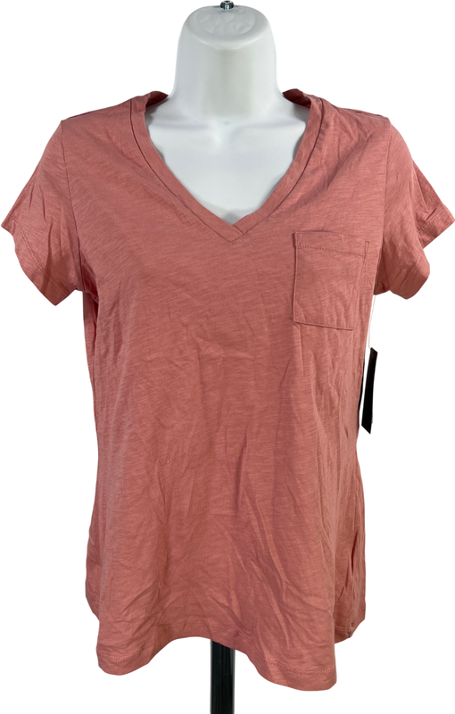 Max Studio Women’s Pink Pocket Front V-Neck T-Shirt - S
