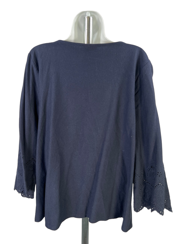 J. Jill Women's Navy Blue 3/4 Sleeve Eylet Box Neck Shirt - L image 2