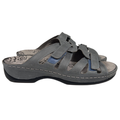 Propet Women's Gray Leather Kylie Adjustable Hook-And-Loop Strappy Sandals - 10