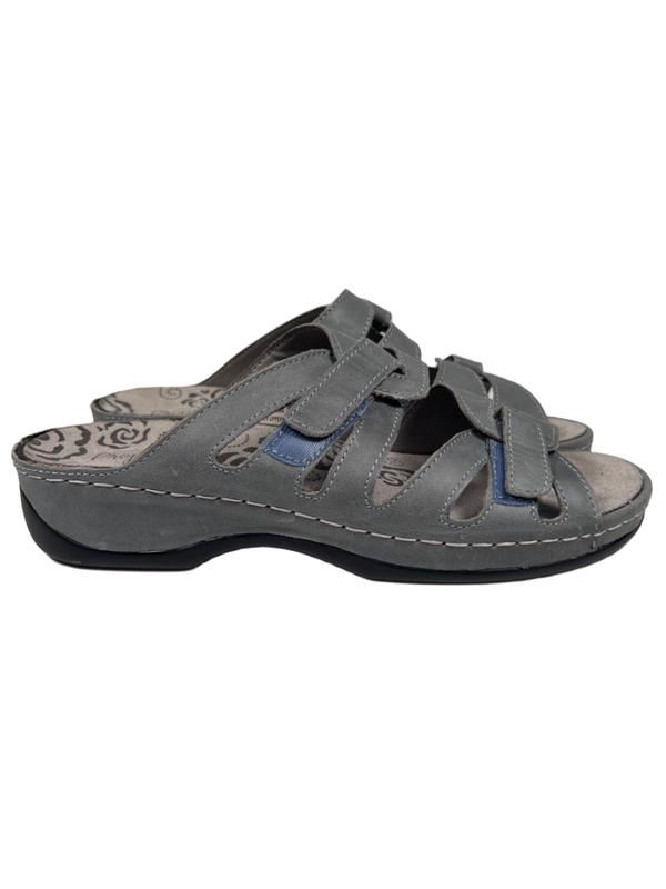 Propet Women's Gray Leather Kylie Adjustable Hook-And-Loop Strappy Sandals - 10