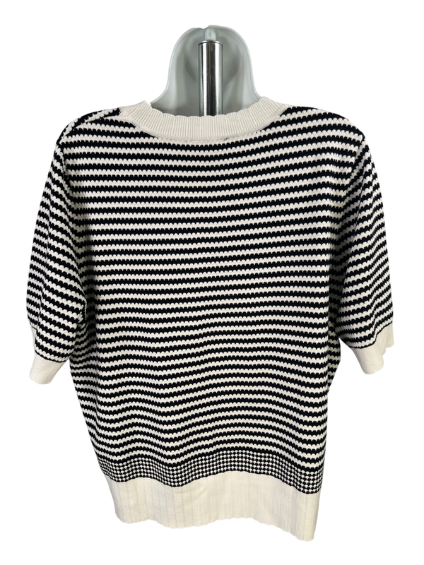 Adrianna Papell Women's Black/White Textured Scalloped Short Sleeve Sweater - XL image 2