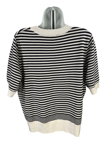 Adrianna Papell Women's Black/White Textured Scalloped Short Sleeve Sweater - XL image 2