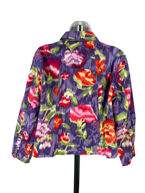 Coldwater Creek Women's Purple Floral Long Sleeve Button Up Jacket - M image 2