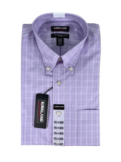 Kirkland Signature Men's Purple Traditional Long Sleeve Button Up Shirt - 15.5