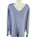 Chico's Women's Blue V Neck Long Studded Sleeve Sweater - 3/US XL