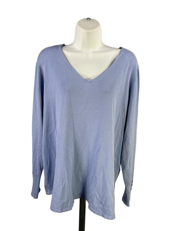 Chico's Women's Blue V Neck Long Studded Sleeve Sweater - 3/US XL