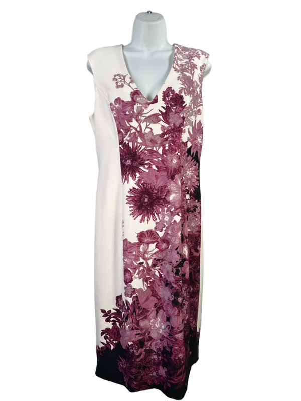 White House Black Market Women's White/Purple Floral Sleeveless Midi Dress - 12