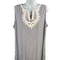 Max Studio Women's Blue/White Striped Embroidered Sleeveless Blouse - 1X Plus