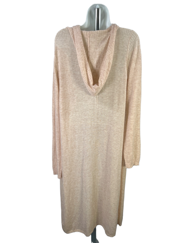 Hem & Thread Women's Beige Lightweight Sheer Hooded Open Front Cardigan - L image 2