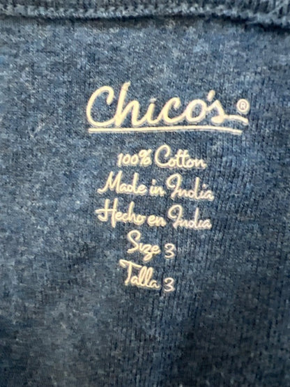 Chico's Women's Blue Cotton V Neck Long Sleeve Tee Shirt - 3/US XL image 3