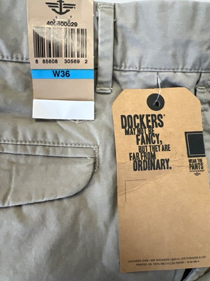 Dockers Men's Beige Flat Front Khaki Shorts - 36 image 5