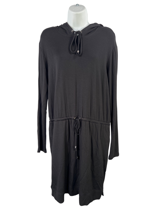 Michael Kors Women's Black Long Sleeve Hooded Cintched Waist Shirt Dress - M