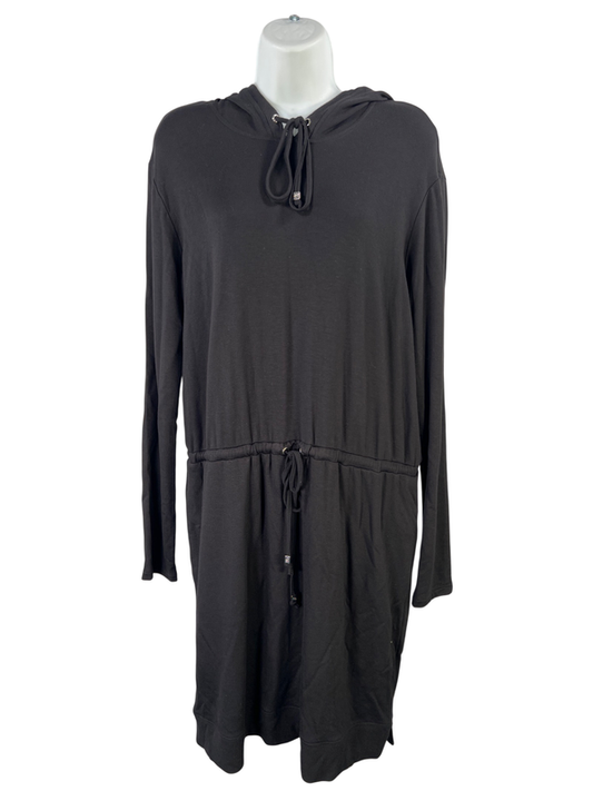 Michael Kors Women's Black Long Sleeve Hooded Cintched Waist Shirt Dress - M