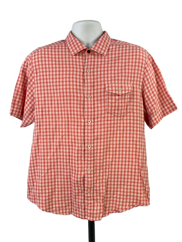 Tommy Bahama Men's Pink/Coral Checkered Island Modern Fit Button Up Shirt - L