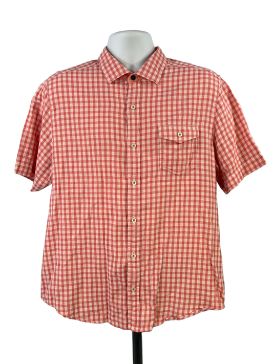Tommy Bahama Men's Pink/Coral Checkered Island Modern Fit Button Up Shirt - L