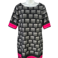 Eliza J Women's Black/Pink Geometric Half Sleeve Lined Midi Dress - 14
