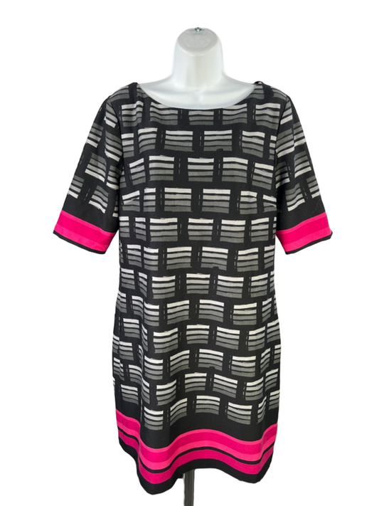 Eliza J Women's Black/Pink Geometric Half Sleeve Lined Midi Dress - 14