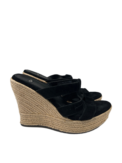 UGG Women's Black Tawnie Suede Espadrille Wedge Platform Sandals - 7