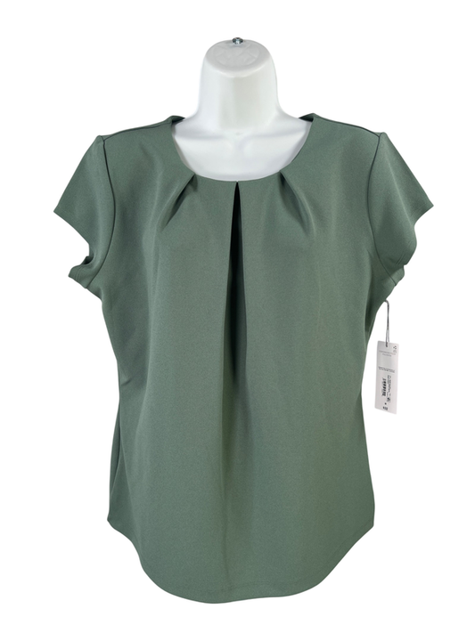 Liz Claiborne Women's Green Short Sleeve Pleated Front Blouse - M