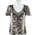 White House Black Market Women's Black/White Snakeskin Short Sleeve Blouse - XS