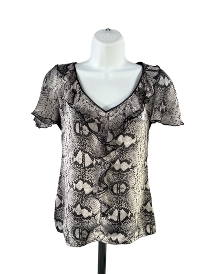 White House Black Market Women's Black/White Snakeskin Short Sleeve Blouse - XS