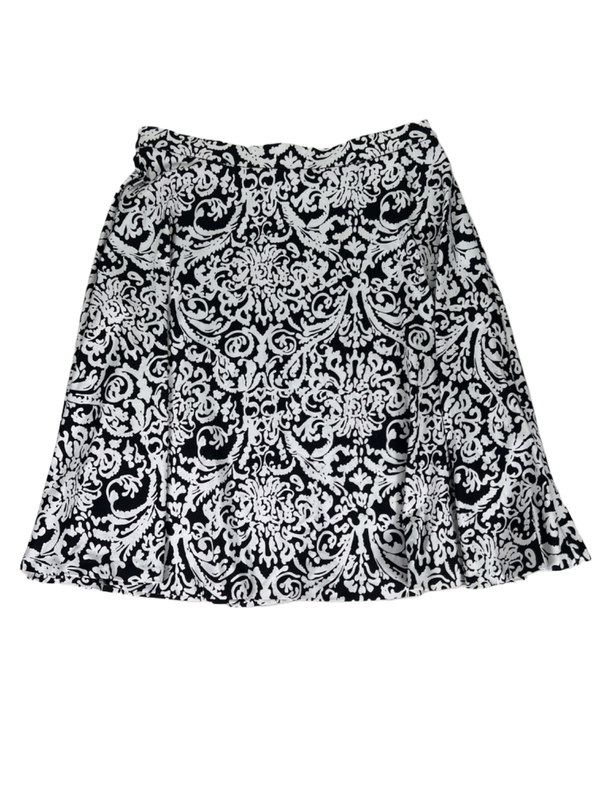 Adrienne Vittadini Women's Black/White Damask Print Pull On Midi Skirt - L