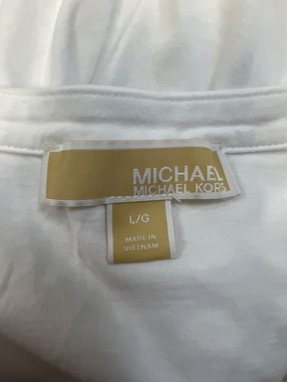 Michael Kors Women's White Short Sheer Puff Sleeve V-Neck T-Shirt - L image 3