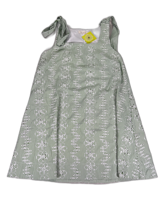 Doe and Rae Women's Green Eyelet Stripped Sleeveless Dress - S