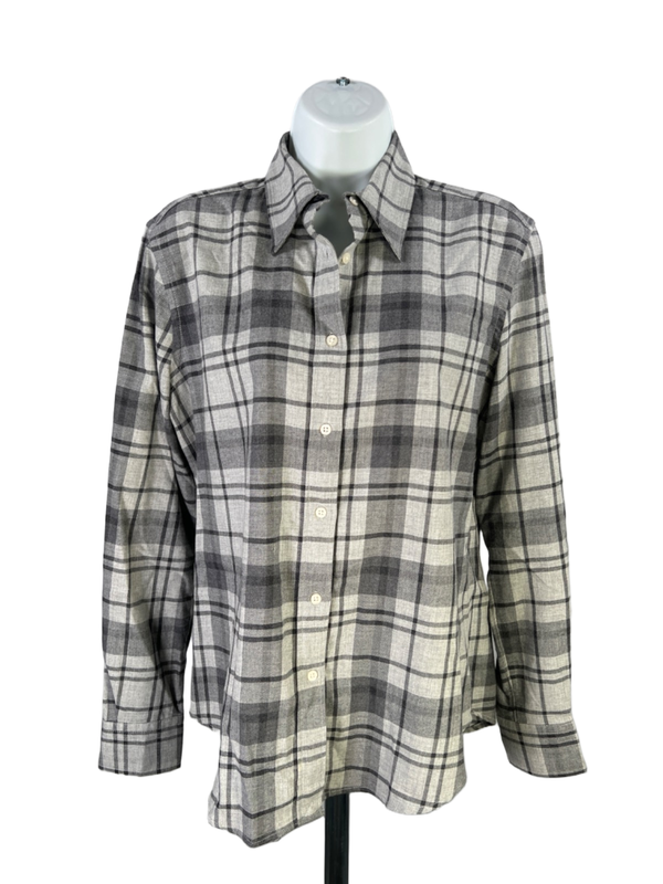 Lauren Ralph Lauren Women's Gray Plaid Long Sleeve Button Up Shirt - S