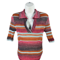 White House Black Market Women's Pink Multicolor Short Sleeve Sweater - M