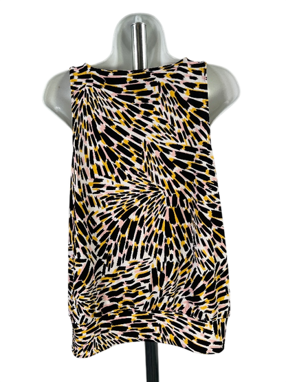 White House Black Market Women's Black/Yellow Sleeveless Drape Neck Tank Top - M image 2