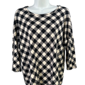 J Jill Women's Black/white Plaid Basic Elbow Sleeve Tee Shirt - L
