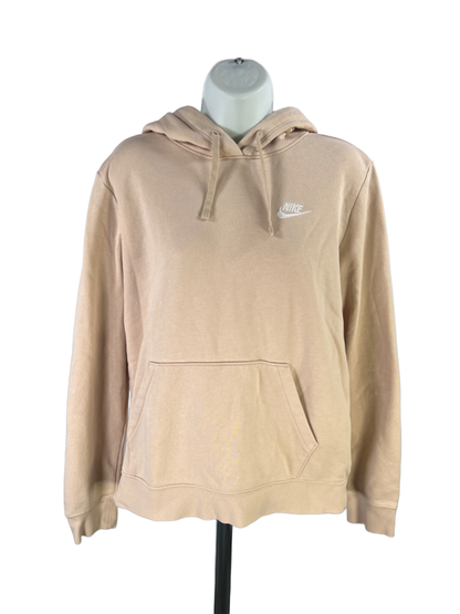 Nike Women's Beige Sportswear Club Fleece Lined Pullover Hoodie Sweatshirt - L