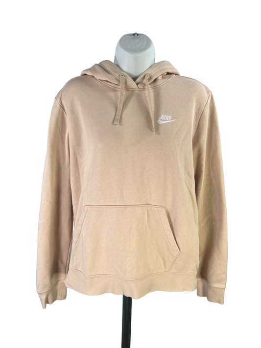Nike Women's Beige Sportswear Club Fleece Lined Pullover Hoodie Sweatshirt - L