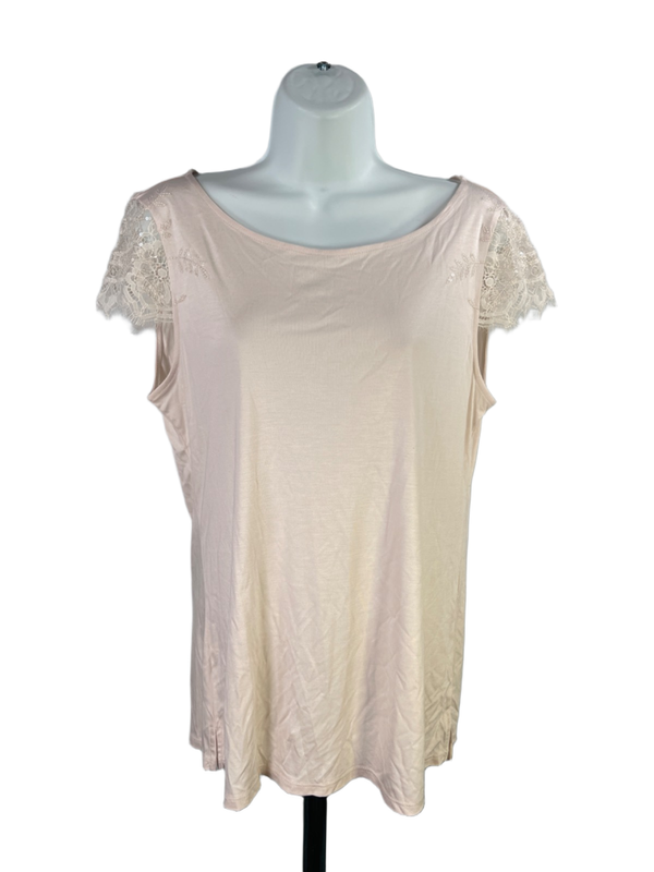 White House Black Market Women's Pink/Ivory Sequin Short Cap Sleeve Shirt - M