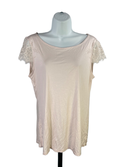 White House Black Market Women's Pink/Ivory Sequin Short Cap Sleeve Shirt - M