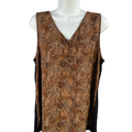 Worthington Women's Black/Brown Leopard Quarter Button Sleeveless Blouse - L