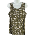 LOFT Women's Green Floral Sleeveless Button Back Tank Top - S Petite