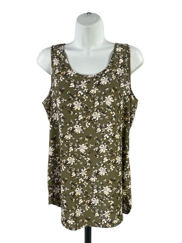 LOFT Women's Green Floral Sleeveless Button Back Tank Top - S Petite