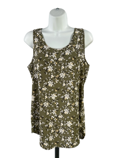 LOFT Women's Green Floral Sleeveless Button Back Tank Top - S Petite