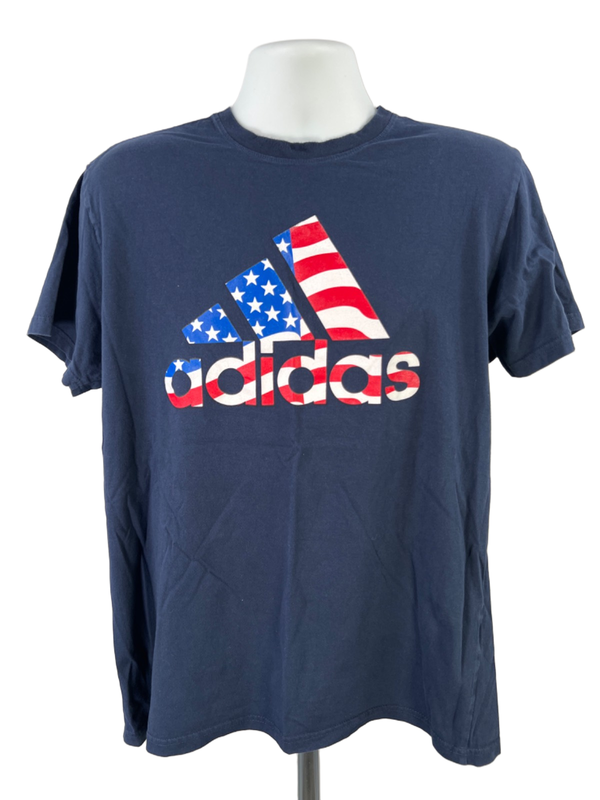 Adidas Men's Navy Blue American Flag Logo Short Sleeve Golf Tee Shirt - XL