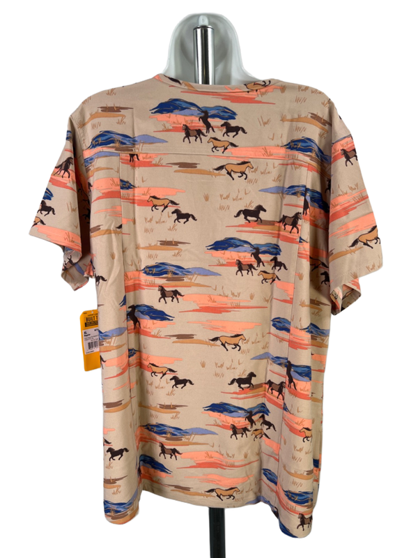 Carhartt Womens Beige Force Cross Flex Modern Fit Horse Print Scrub Top - XL image 2