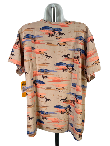 Carhartt Womens Beige Force Cross Flex Modern Fit Horse Print Scrub Top - XL image 2