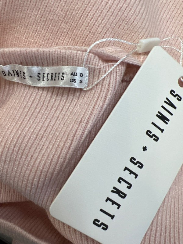Saints + Secrets Women's Pink Faux Wrap V Neck Cropped Long Sleeve Sweater - S image 3