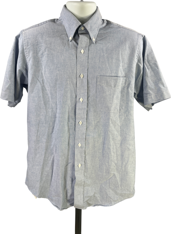 Round Tree and Yorke Men’s Blue Short Sleeve Oxford Button Up Shirt- 15.5
