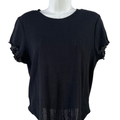 Splendid Women's Black Pointelle Lettuce Hem Short Sleeve Shirt - XL