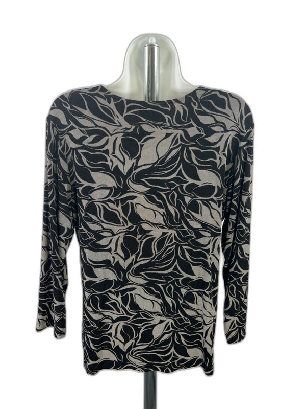 Chico's Women's Black/Gray V-Neck 3/4 Sleeve Blouse - 1/US M image 2