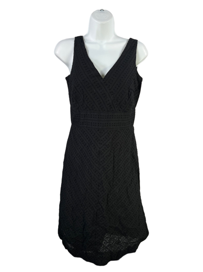 Ann Taylor Women's Black Textured A-Line Sleeveless Midi Dress - 4