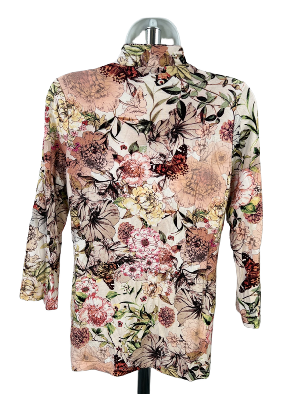 Chico's Women's White/Multicolor Floral 3/4 Sleeve V-Neck Shirt - 0/US S image 2