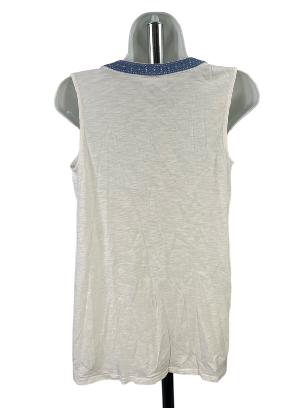 J.Jill Women's White/Blue Embroidered Sleeveless Tank Top - XS